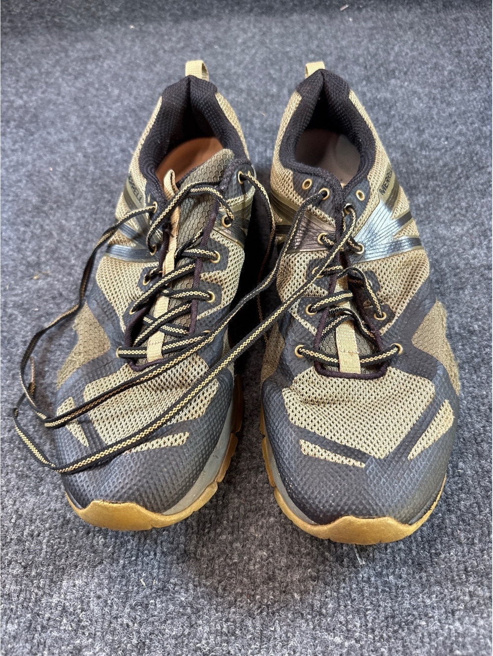 Merrell Men’s Size 11.5 Gray Tan Mesh Trail Running Hiking Shoes Sneakers